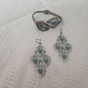 Lucky Brand Boho Silver and Turquoise Earrings  and Bracelet Set